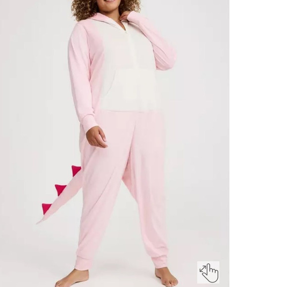 Torrid 3X/4X Pink Dinosaur w/Tail Punk Goth Hooded One Piece Union Suit Pajamas - Picture 4 of 5